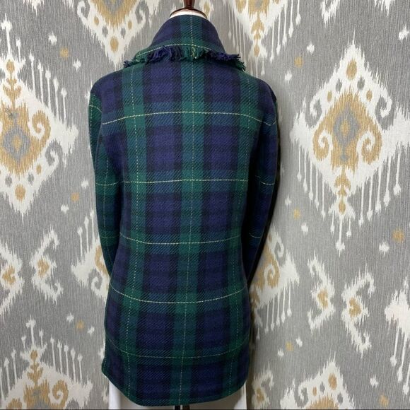 Polo Ralph Lauren Fringed Black Watch Tartan Plaid Double-Breasted Wool Cardigan - Picture 15 of 16